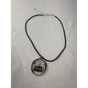 Vintage Jørgen Jensen Pewter‎ Viking Ship Pendant Denmark Necklace Scandinavian